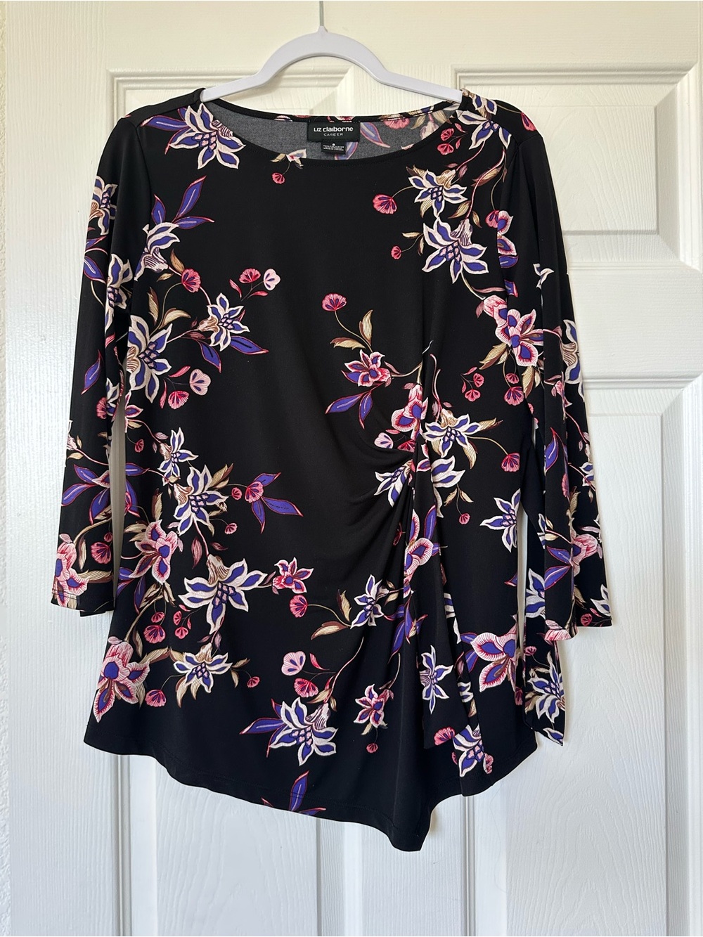 Liz Claiborne Floral Twist 3/4 Sleeve Top Jersey